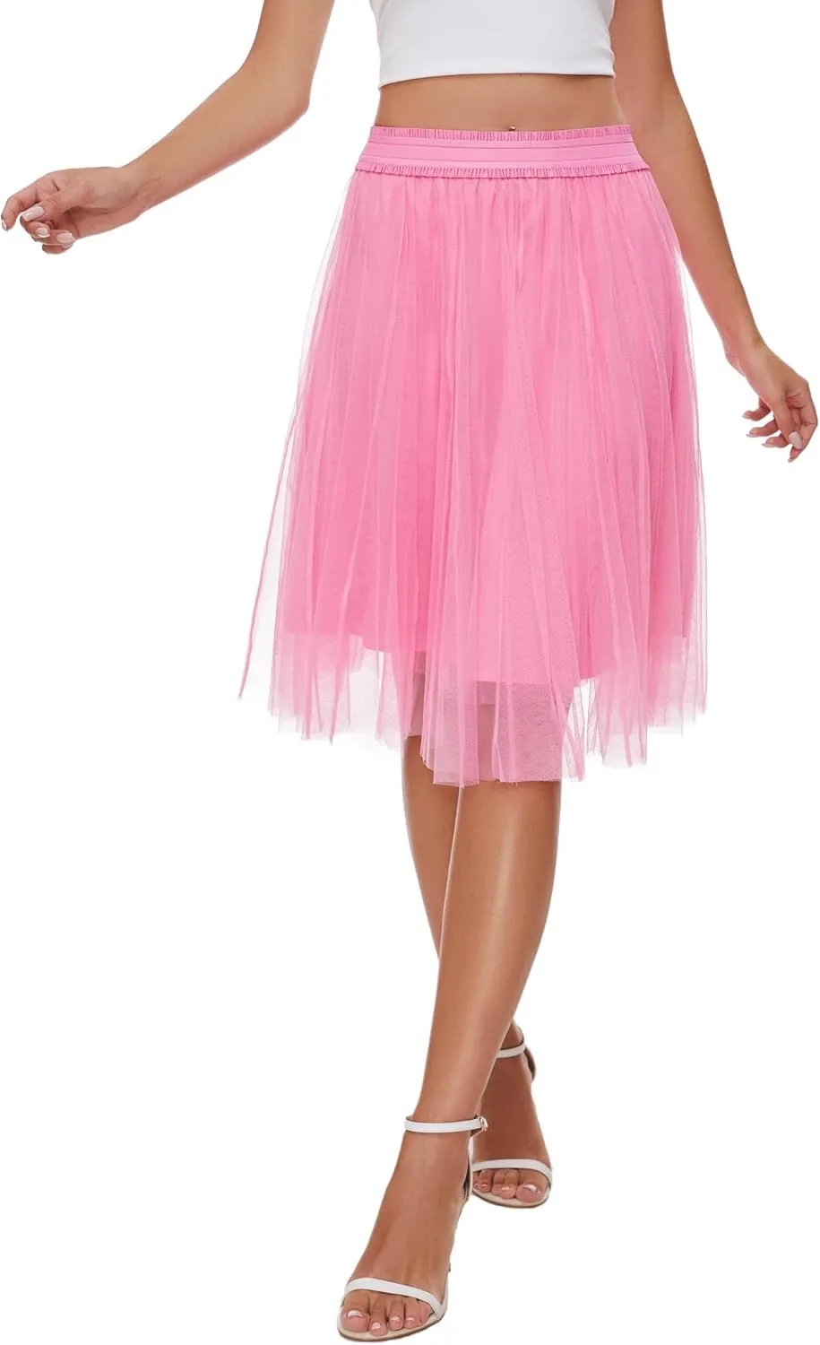 Sequin Long Tulle Skirt Layered Flowy Fairy Sparkle Party Mesh Tea Length Big Hem Skirts for Women