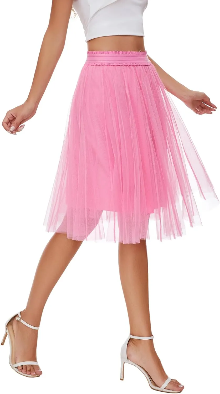 Sequin Long Tulle Skirt Layered Flowy Fairy Sparkle Party Mesh Tea Length Big Hem Skirts for Women