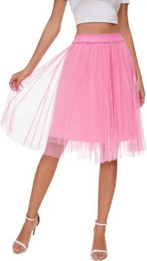 Sequin Long Tulle Skirt Layered Flowy Fairy Sparkle Party Mesh Tea Length Big Hem Skirts for Women