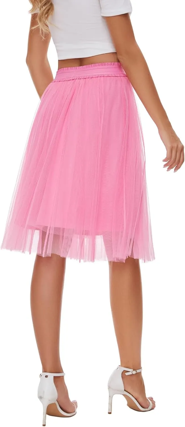 Sequin Long Tulle Skirt Layered Flowy Fairy Sparkle Party Mesh Tea Length Big Hem Skirts for Women