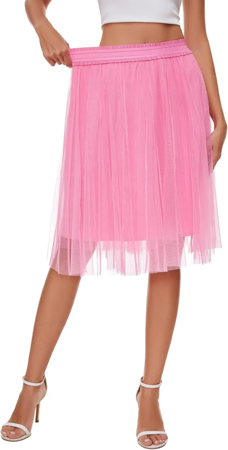 Sequin Long Tulle Skirt Layered Flowy Fairy Sparkle Party Mesh Tea Length Big Hem Skirts for Women
