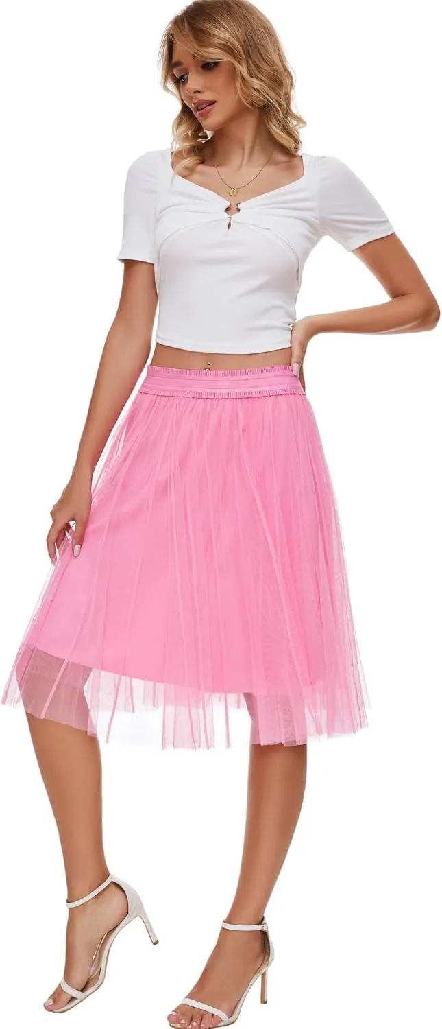 Sequin Long Tulle Skirt Layered Flowy Fairy Sparkle Party Mesh Tea Length Big Hem Skirts for Women