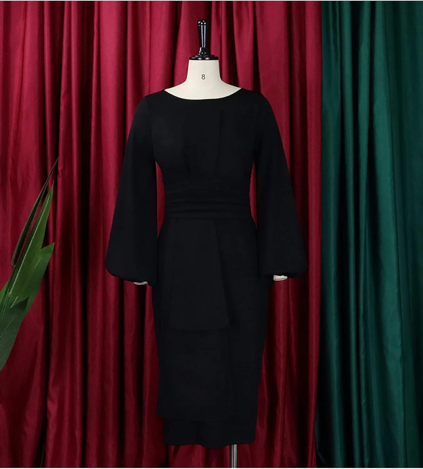 Sexyshine Women's Elegant Formal Dresses Puff Long Sleeve Round Neck Bodycon Business Office Pencil Midi Dress Plus Size