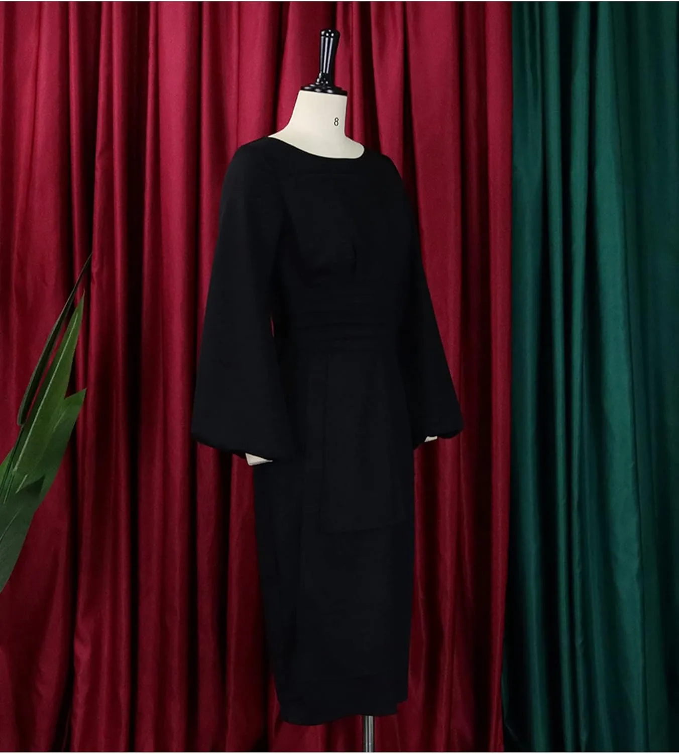 Sexyshine Women's Elegant Formal Dresses Puff Long Sleeve Round Neck Bodycon Business Office Pencil Midi Dress Plus Size