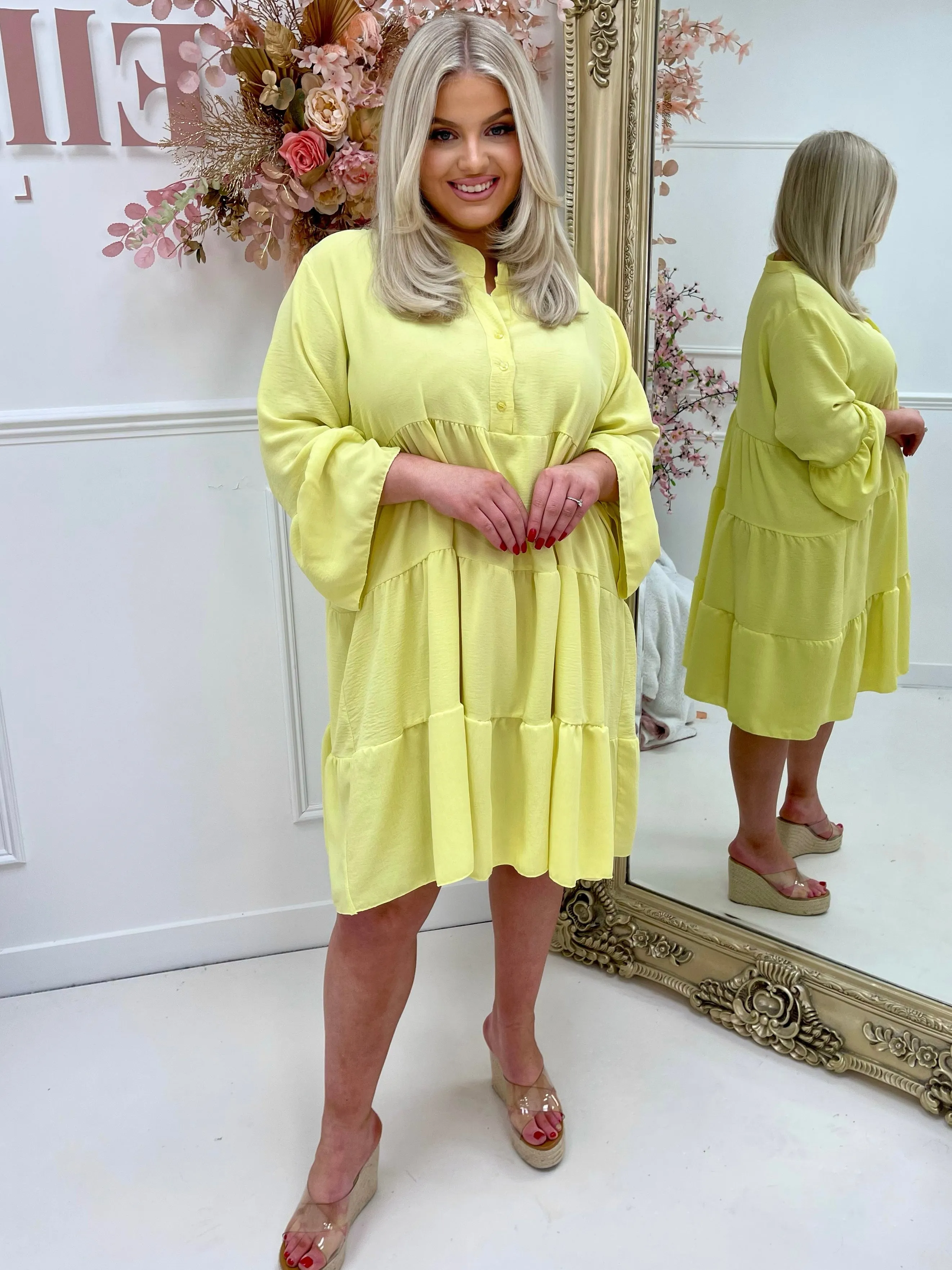 Shakira Lemon Long Sleeve Smock Dress