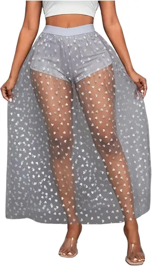 Sheer Mesh Long Skirt for Women Stretchy Tulle Sexy Maxi Skirt Beachwear See-Through Bodysuit Cover Up
