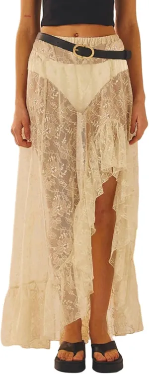 Sheer Mesh Long Skirt for Women Stretchy Tulle Sexy Maxi Skirt Beachwear See-Through Bodysuit Cover Up