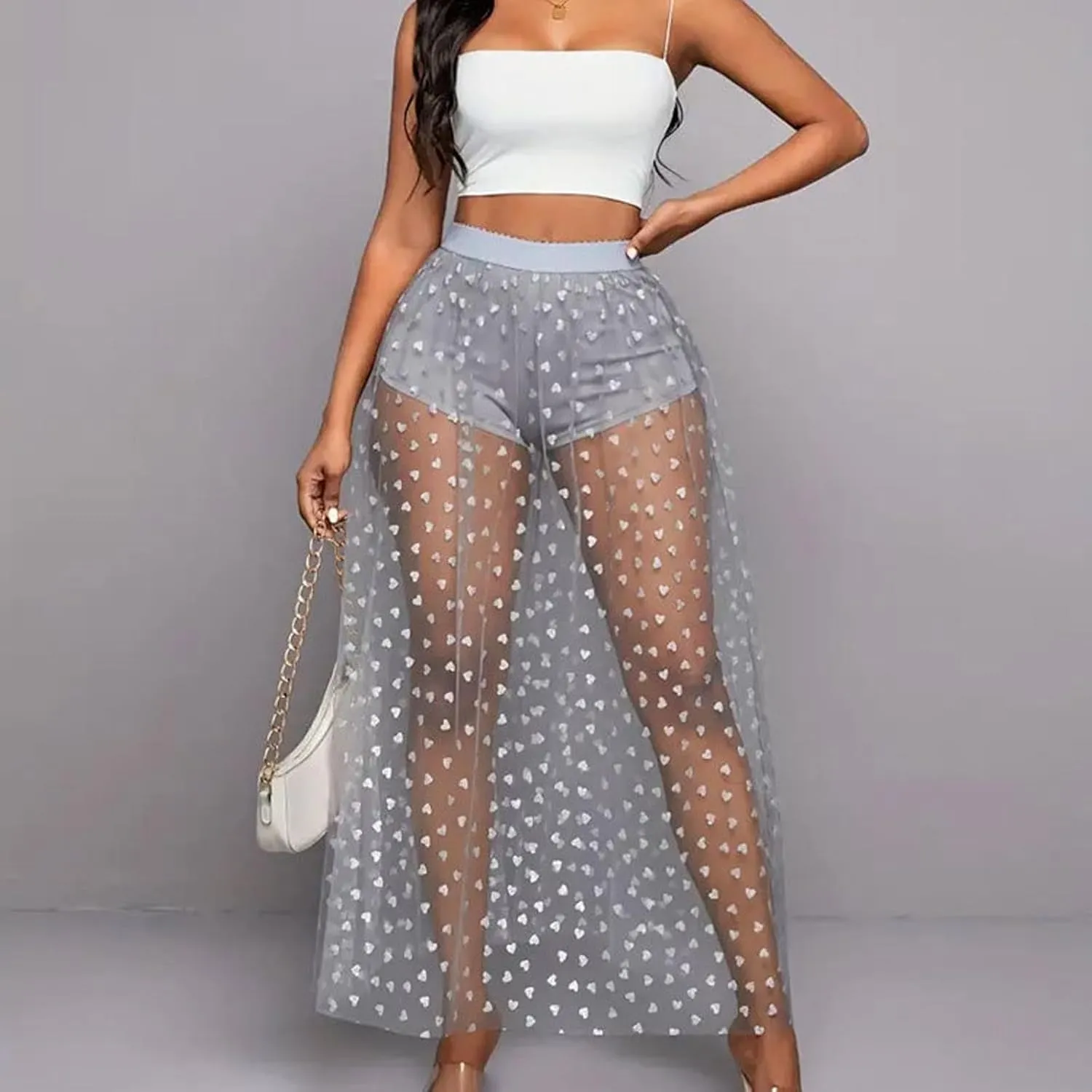 Sheer Mesh Long Skirt for Women Stretchy Tulle Sexy Maxi Skirt Beachwear See-Through Bodysuit Cover Up