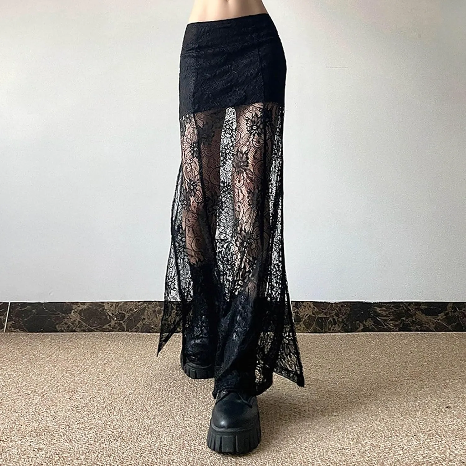 Sheer Mesh Long Skirt for Women Stretchy Tulle Sexy Maxi Skirt Beachwear See-Through Bodysuit Cover Up