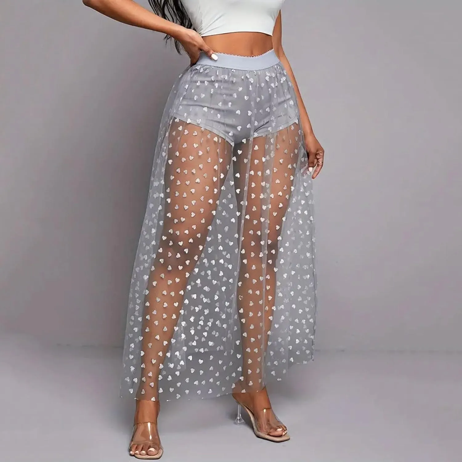 Sheer Mesh Long Skirt for Women Stretchy Tulle Sexy Maxi Skirt Beachwear See-Through Bodysuit Cover Up