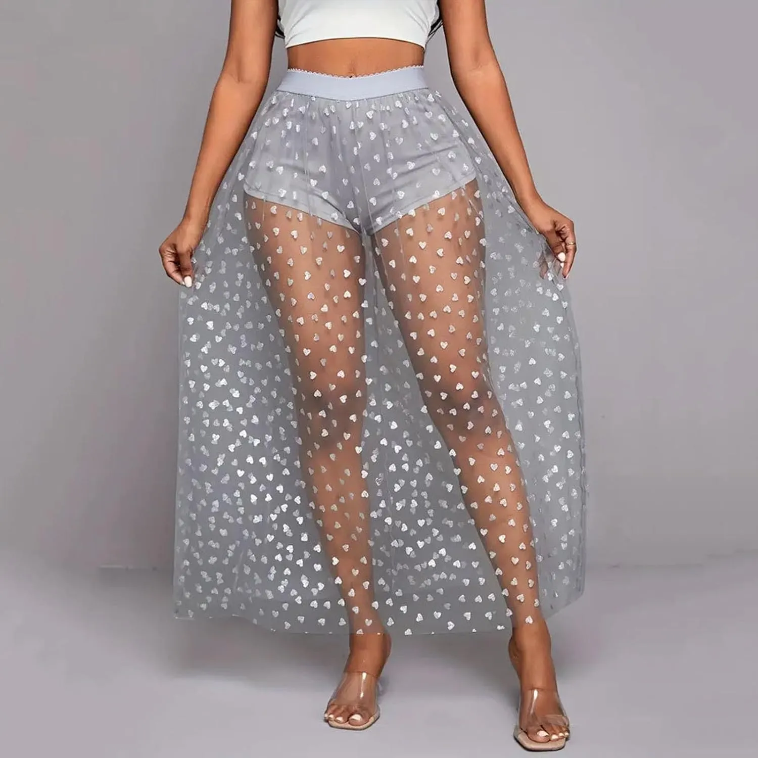 Sheer Mesh Long Skirt for Women Stretchy Tulle Sexy Maxi Skirt Beachwear See-Through Bodysuit Cover Up