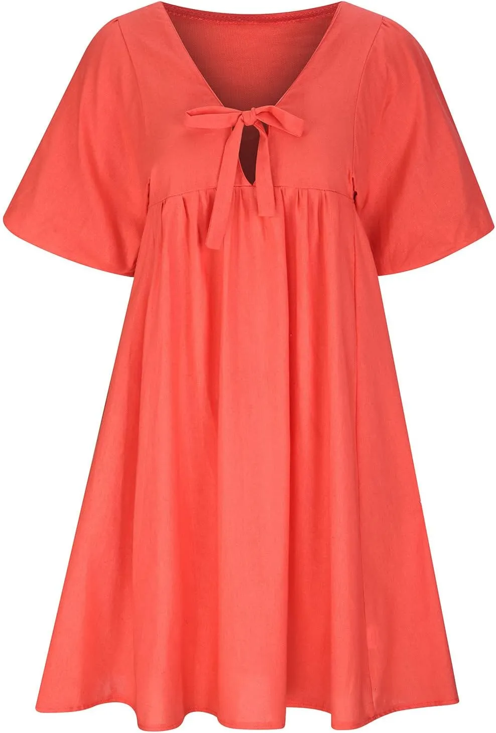 Short Dresses for Women 2024 Lounge Summer Puff Sleeve Knee Length Dresses v Neck Loose Fit Tie Mini Dresses