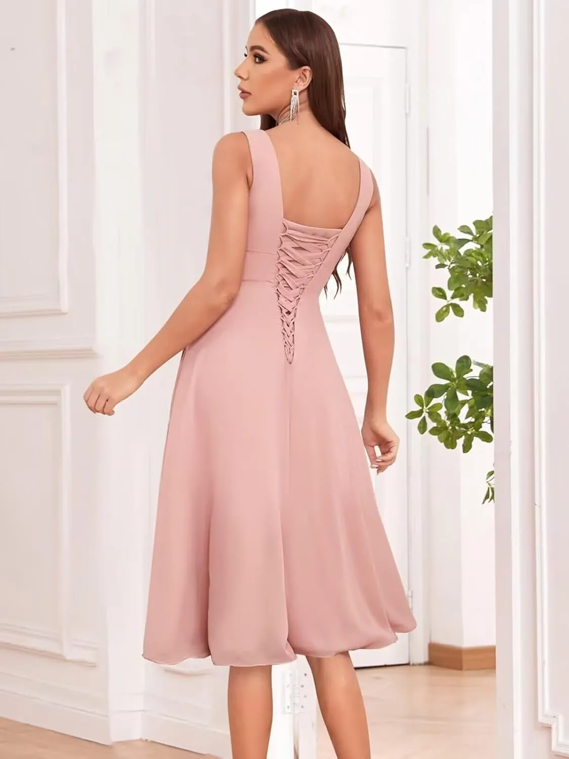 Short Ruffle Chiffon Bridesmaid Dresses for Women V Neck Formal Evening Gowns