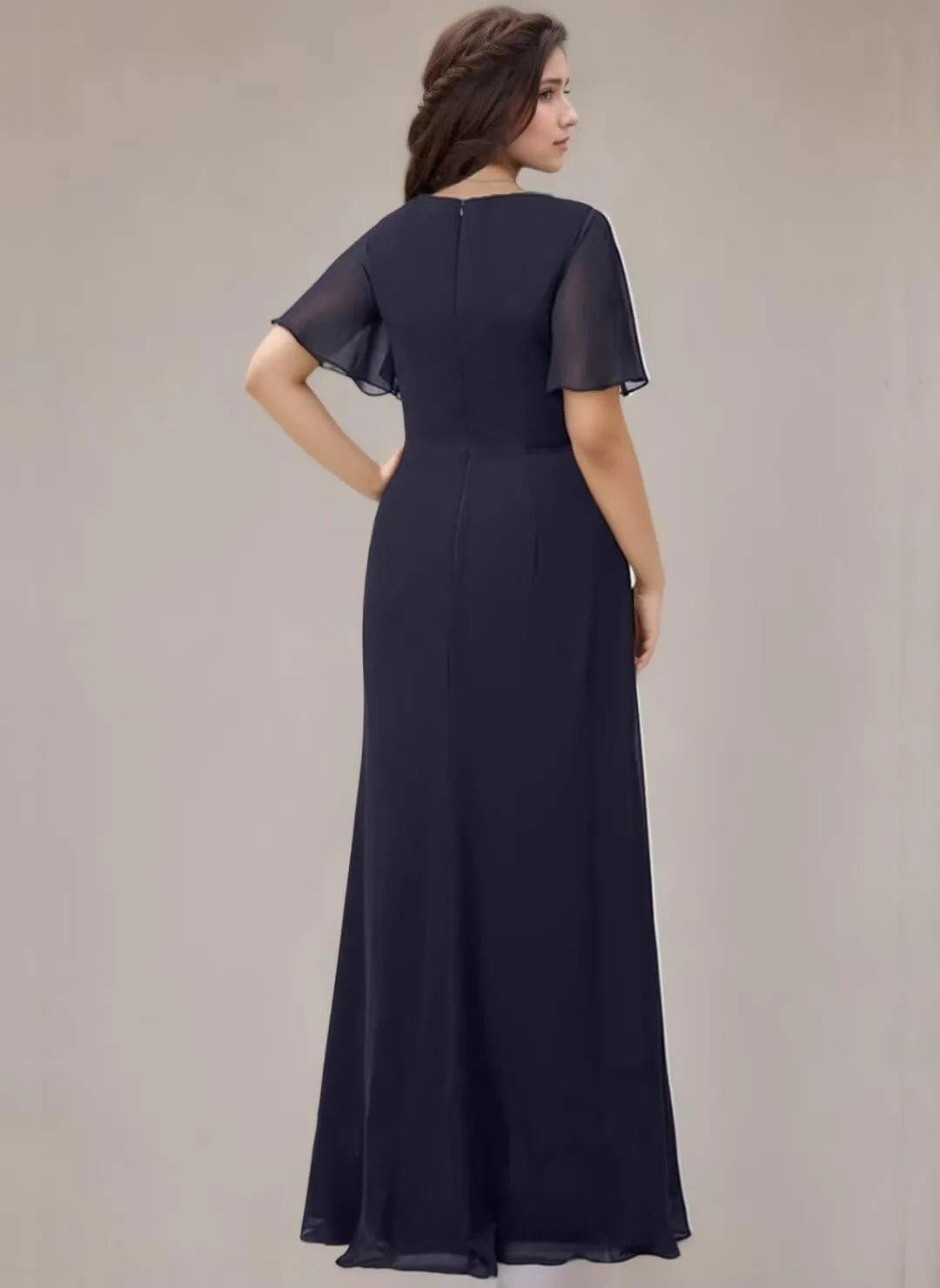 Short Sleeves Grandmother of The Bride Dresses for Wedding Ruffles Chiffon V-Neck Long Formal Dress for Women 2024