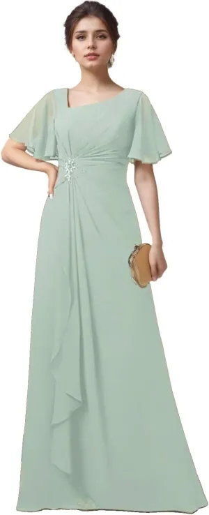 Short Sleeves Grandmother of The Bride Dresses for Wedding Ruffles Chiffon V-Neck Long Formal Dress for Women 2024