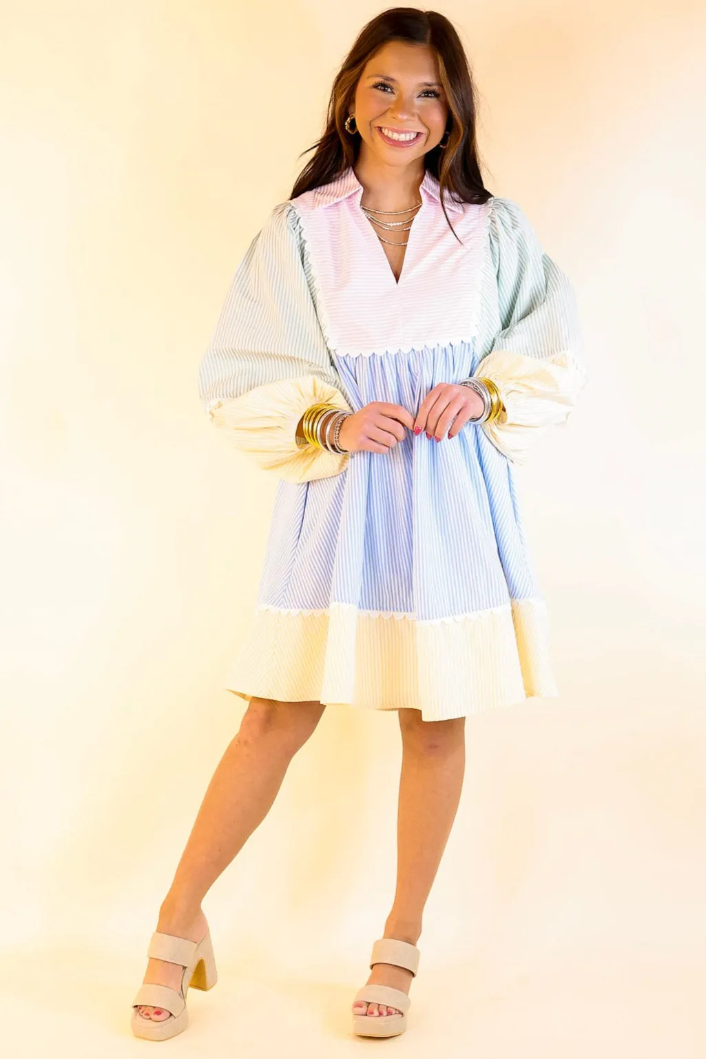 Simply Timeless Collared Color Block Dress with 3/4 Sleeves