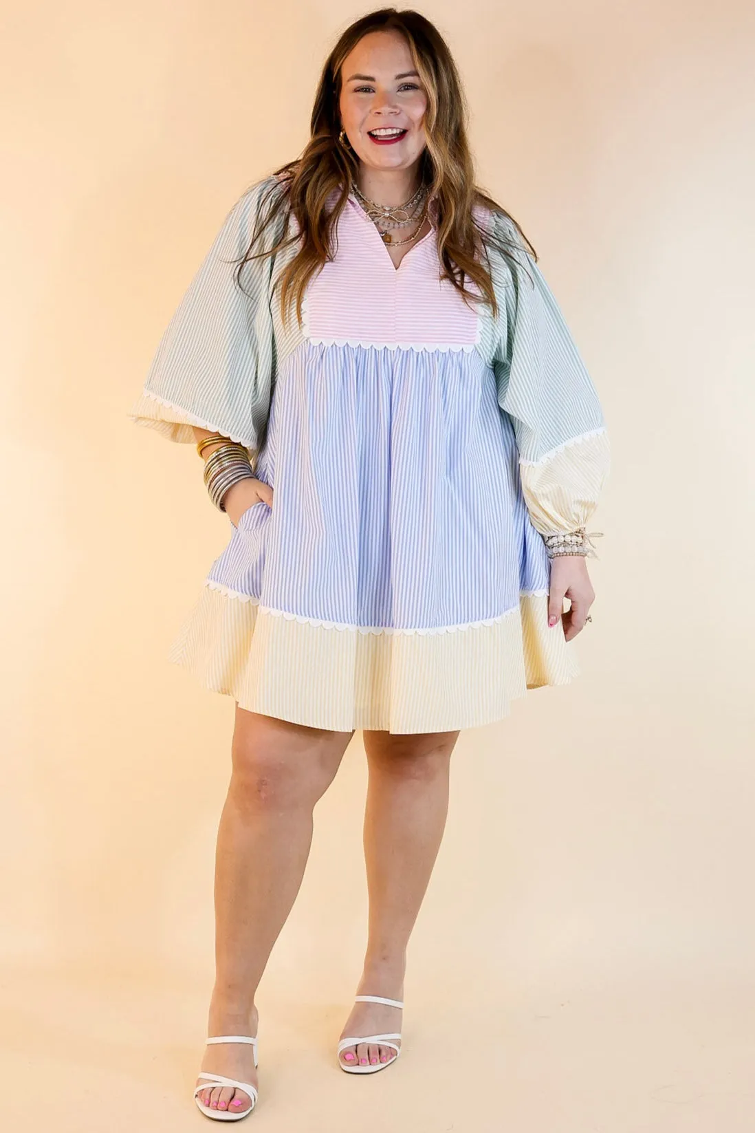Simply Timeless Collared Color Block Dress with 3/4 Sleeves