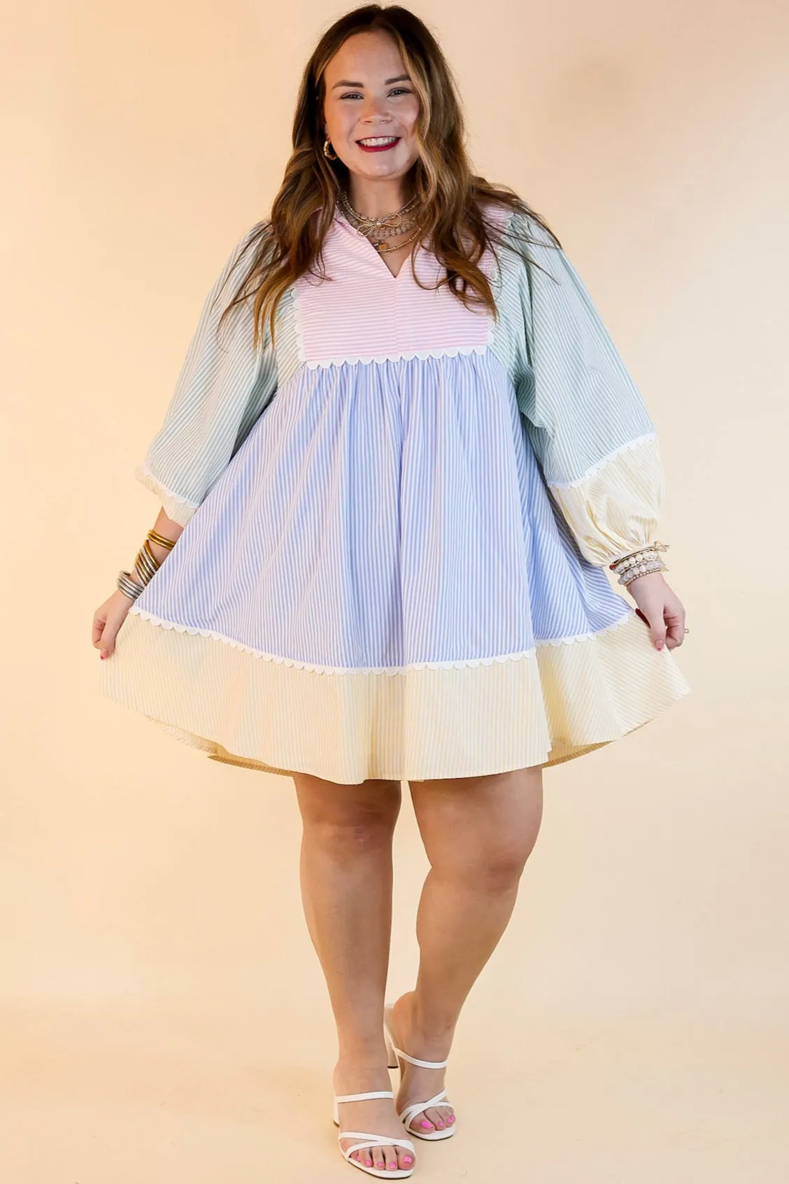 Simply Timeless Collared Color Block Dress with 3/4 Sleeves