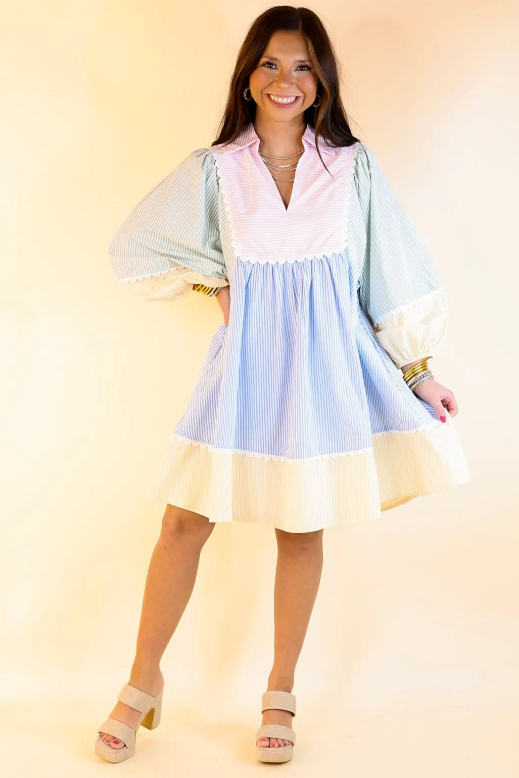 Simply Timeless Collared Color Block Dress with 3/4 Sleeves