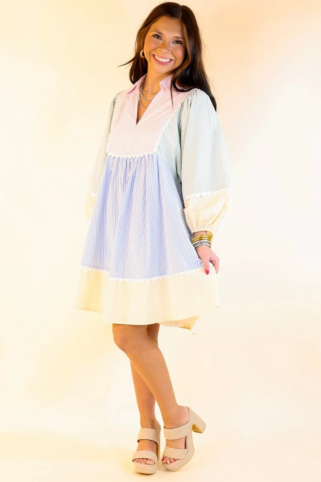 Simply Timeless Collared Color Block Dress with 3/4 Sleeves