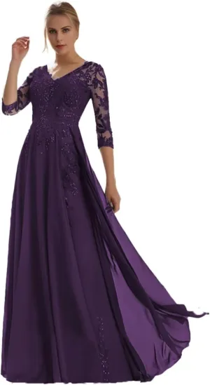 SIPUHK Plus Size Mother of The Bride Dresses for Wedding Sparkly Sequins Applique 3/4 Sleeve Long Formal Dresses for Women