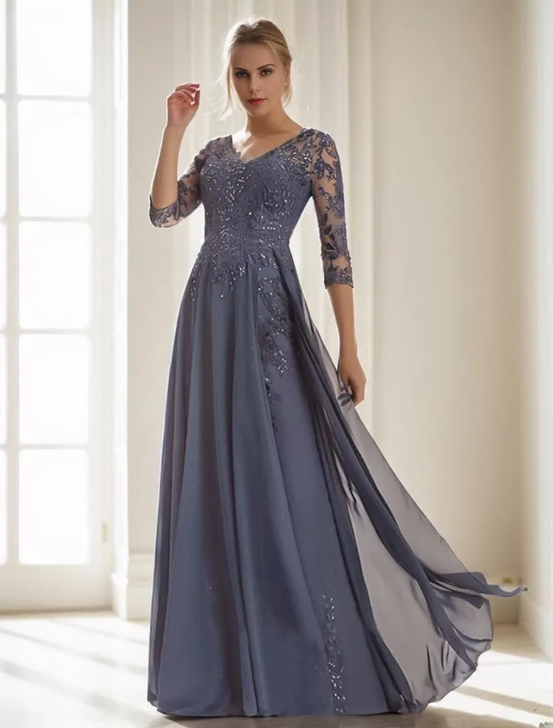 SIPUHK Plus Size Mother of The Bride Dresses for Wedding Sparkly Sequins Applique 3/4 Sleeve Long Formal Dresses for Women
