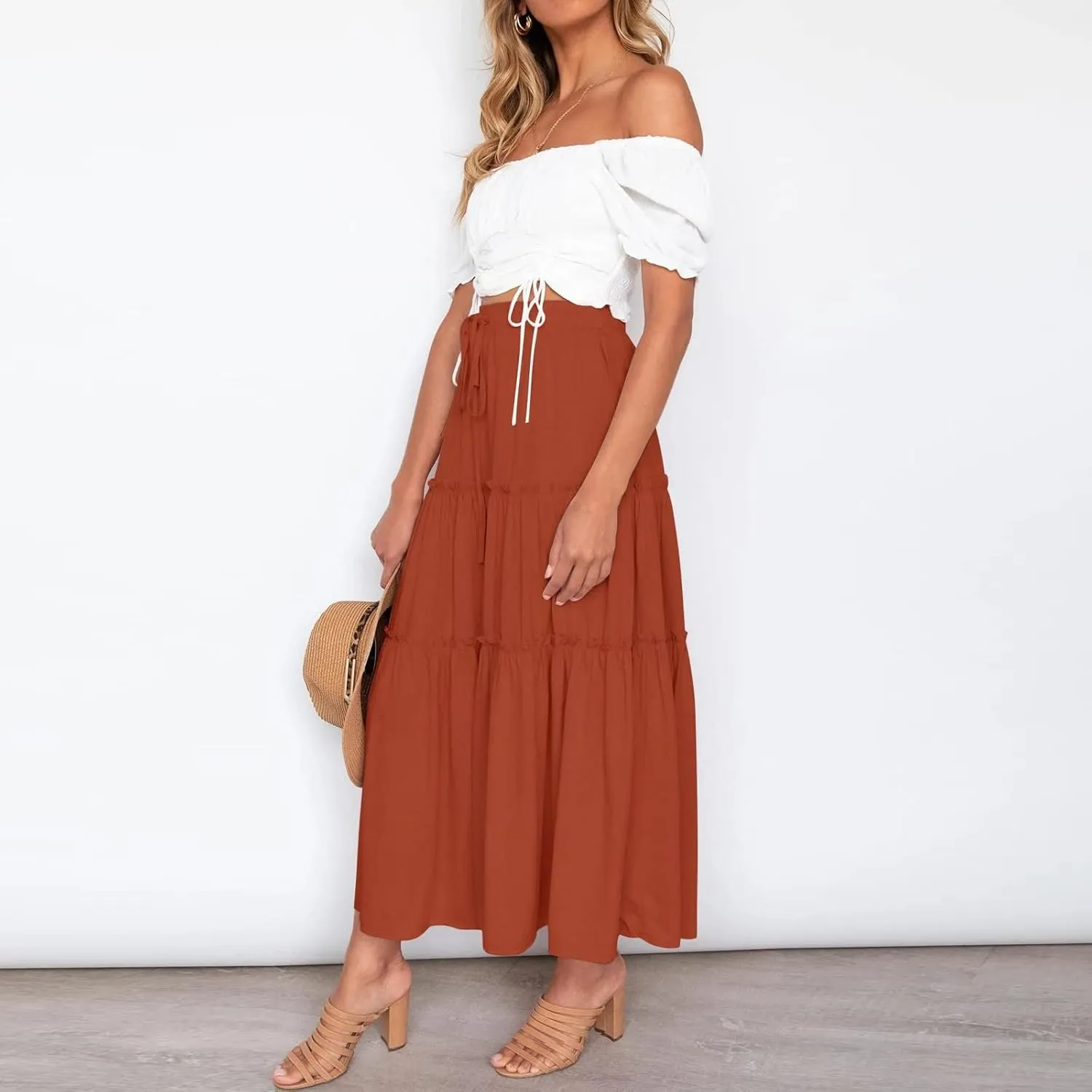 Skirts for Women Trendy High Waist Skirt Long Skirts Elegant Flowy A-line Flared Midi Skirt Maternity Pencil
