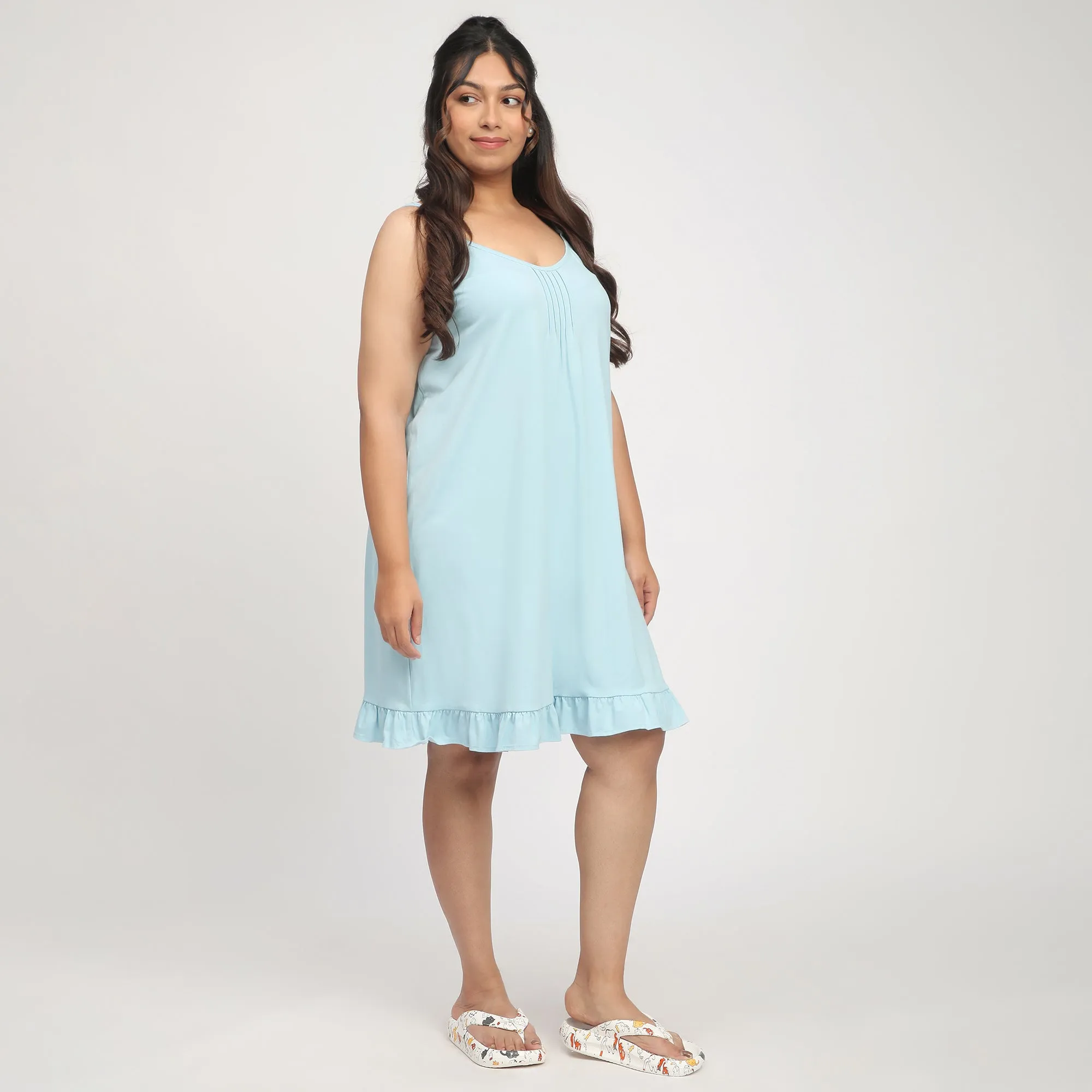 Sky Blue Plus-Size Cotton Slip Dress
