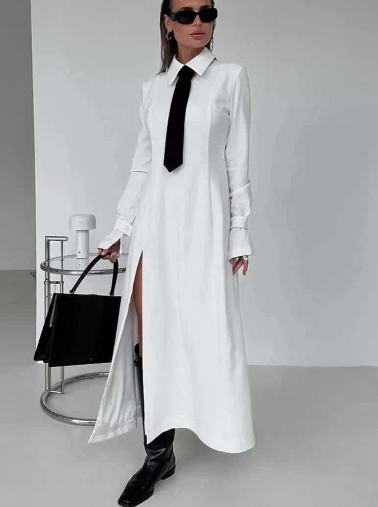 Slim White Office Dress
