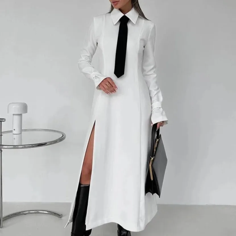 Slim White Office Dress