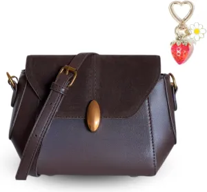 Small Crossbody Bag for Women Vegan Leather Elegant Suede Shoulder Purse Classic Small Hobo Shoulder Bag with Cute Strawberry Bag Charm