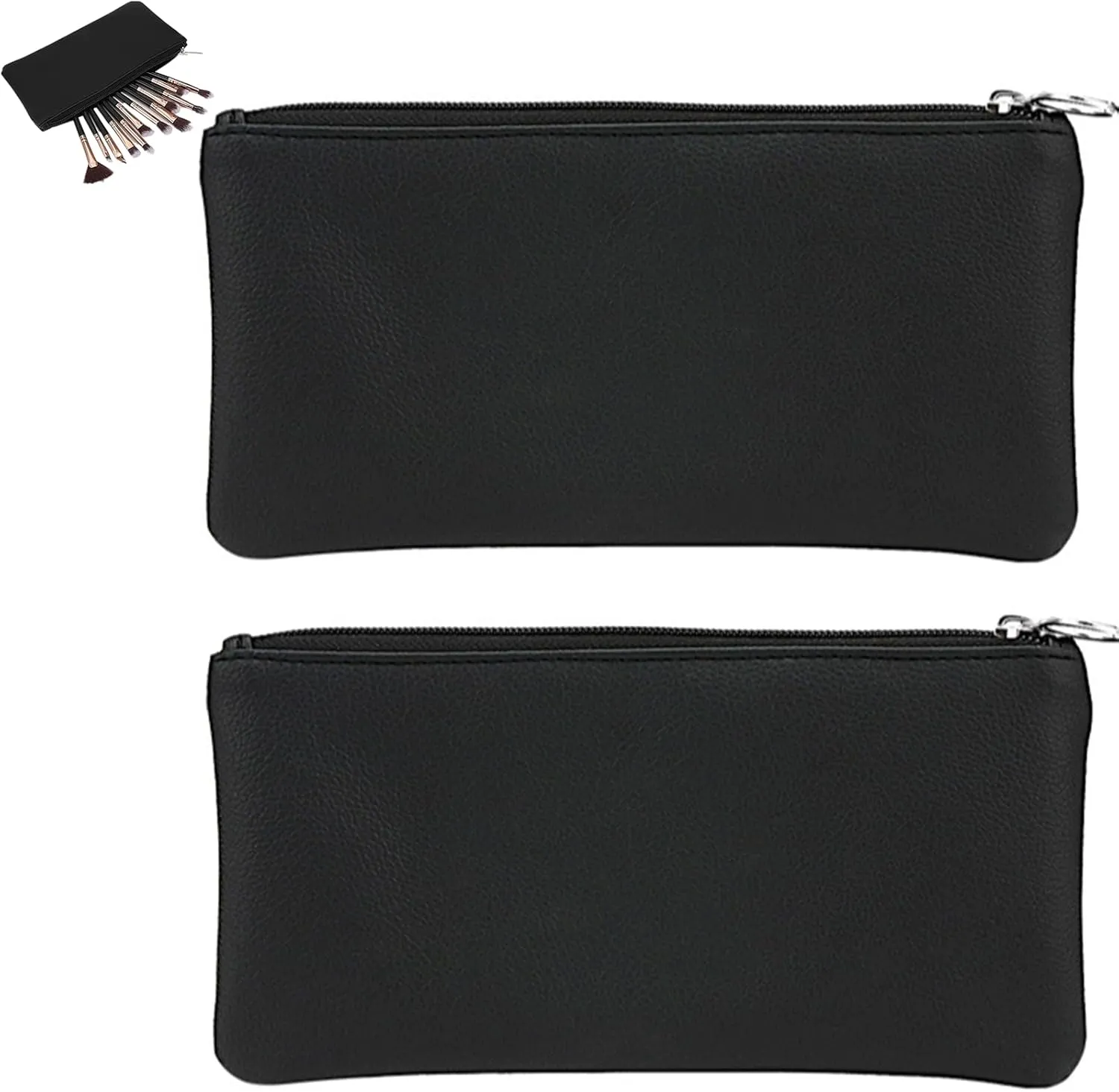 Small Makeup Bag for Purse, 2 Pcs Soft Faux Leather Pouch with Zipper Travel Cosmetic Organizer for Women and Girls, Black