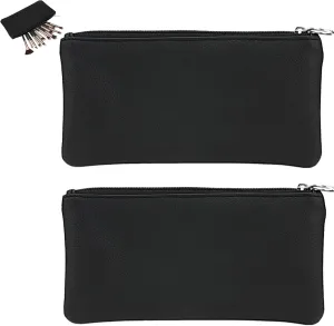 Small Makeup Bag for Purse, 2 Pcs Soft Faux Leather Pouch with Zipper Travel Cosmetic Organizer for Women and Girls, Black