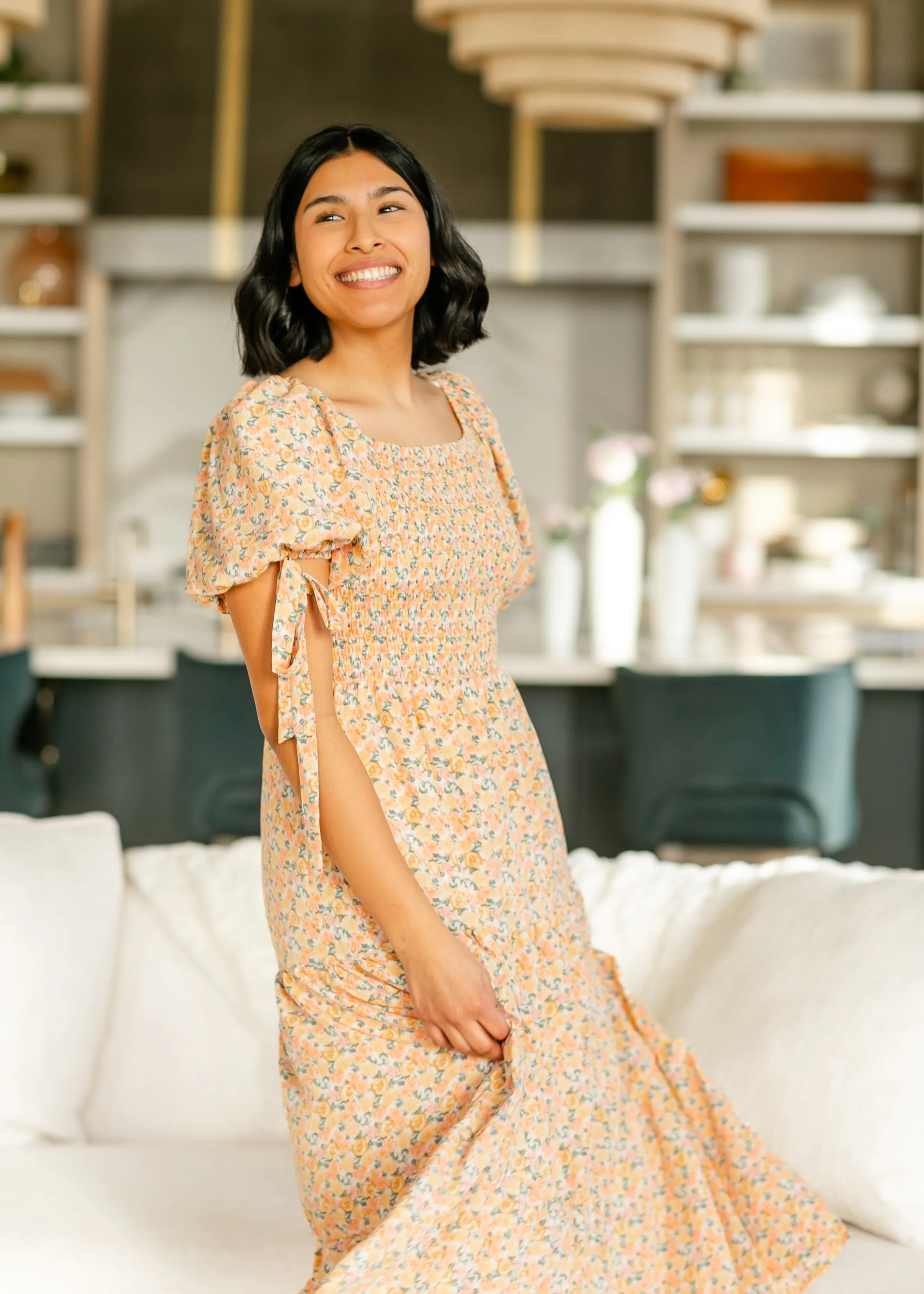Smocked Puff Sleeve Floral Maxi Dress