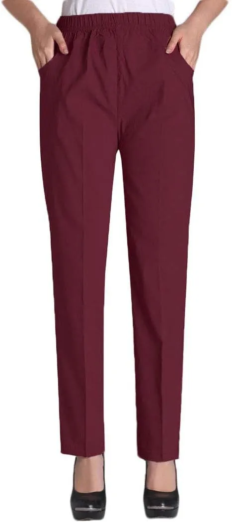 Soojun Womens Summer Elastic Waist Comfy Stretch Pull On Pants