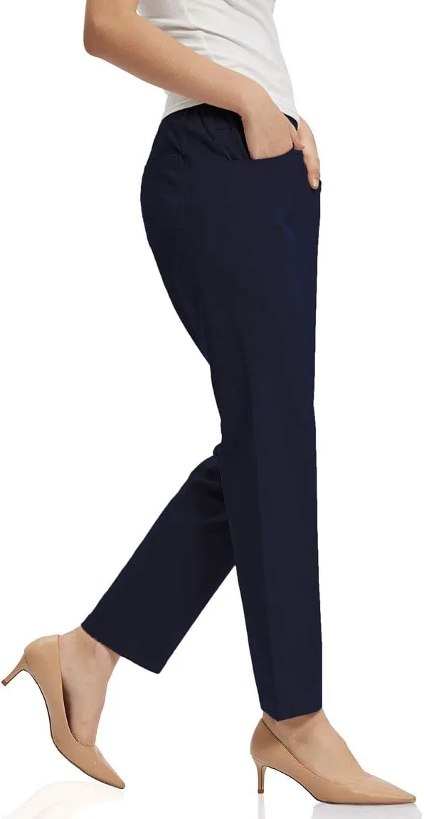 Soojun Womens Summer Elastic Waist Comfy Stretch Pull On Pants