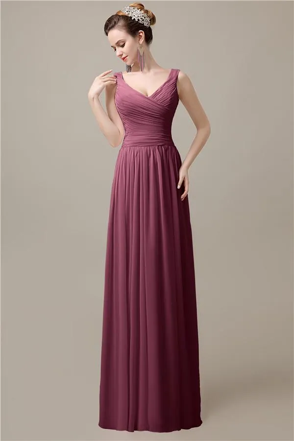 Spaghetti Strap A-line Simple Chiffon Floor-Length Long Bridesmaid Dresses