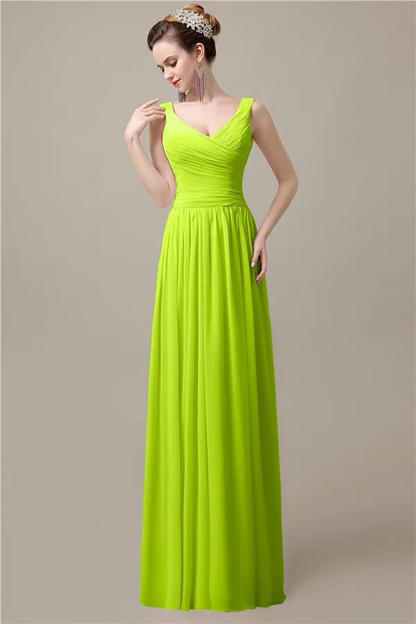 Spaghetti Strap A-line Simple Chiffon Floor-Length Long Bridesmaid Dresses