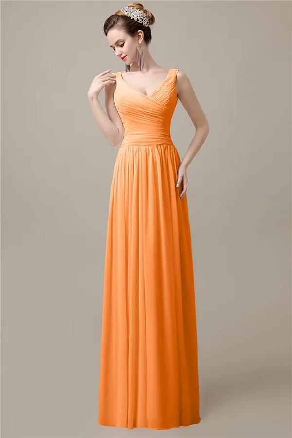 Spaghetti Strap A-line Simple Chiffon Floor-Length Long Bridesmaid Dresses