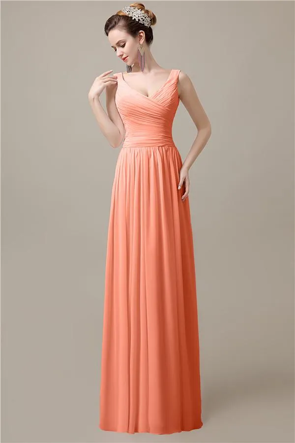 Spaghetti Strap A-line Simple Chiffon Floor-Length Long Bridesmaid Dresses