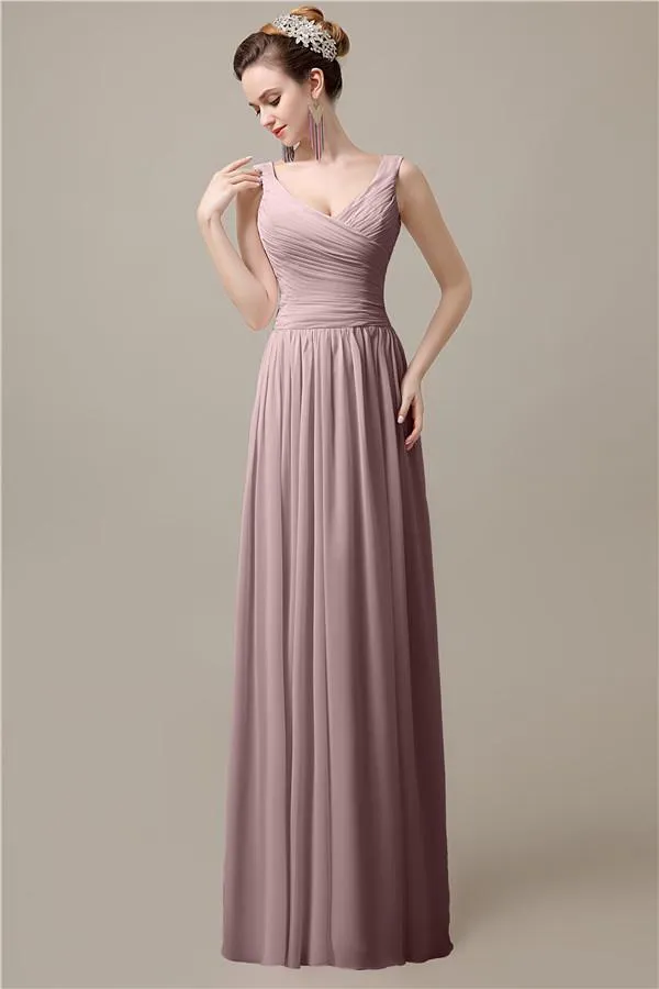 Spaghetti Strap A-line Simple Chiffon Floor-Length Long Bridesmaid Dresses