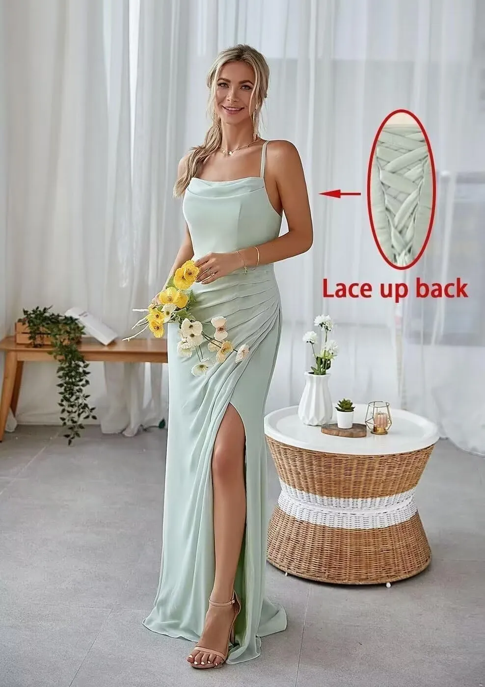 Spaghetti Straps Bridesmaid Dresses for Wedding Chiffon Side Slit Long Formal Dresses for Women Evening Party