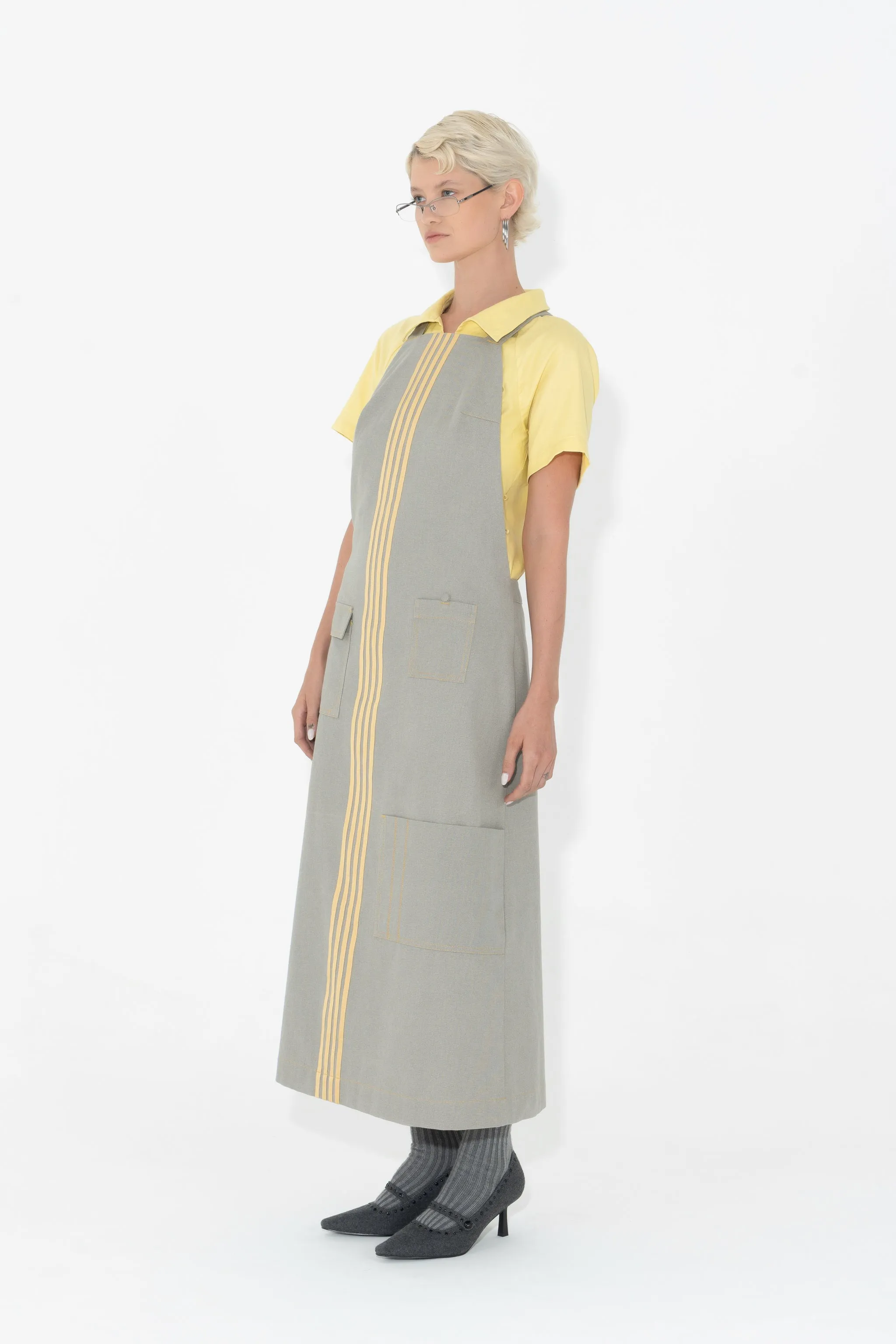 Speedy Apron Dress in Grey w/ Yellow