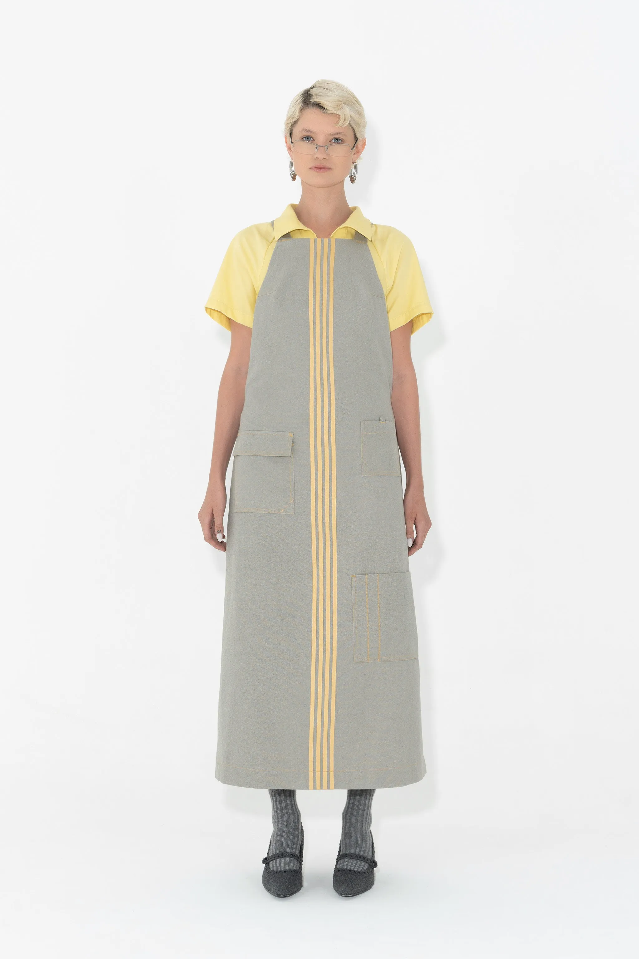 Speedy Apron Dress in Grey w/ Yellow