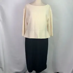 St. John Cream with Peplum Upper/Black Bottom Dress