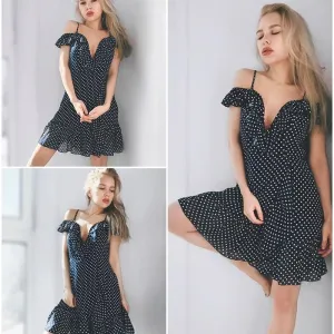 Strap V Neck Polka Dot Backless Mini Summer Dress