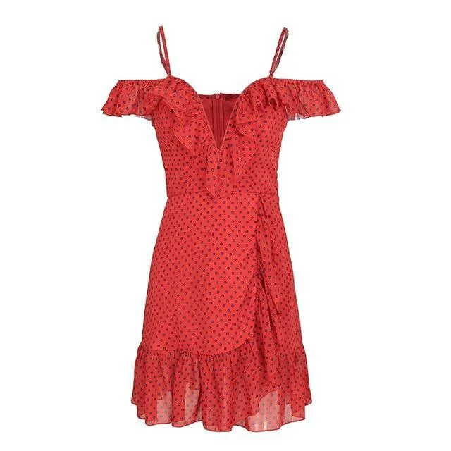 Strap V Neck Polka Dot Backless Mini Summer Dress