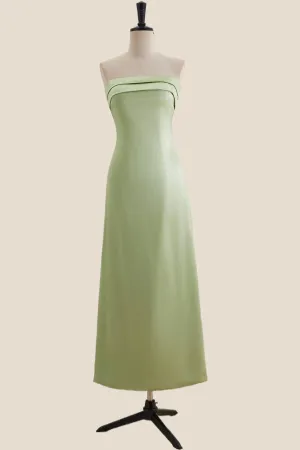 Strapless Sage Green A-line Long Party Dress