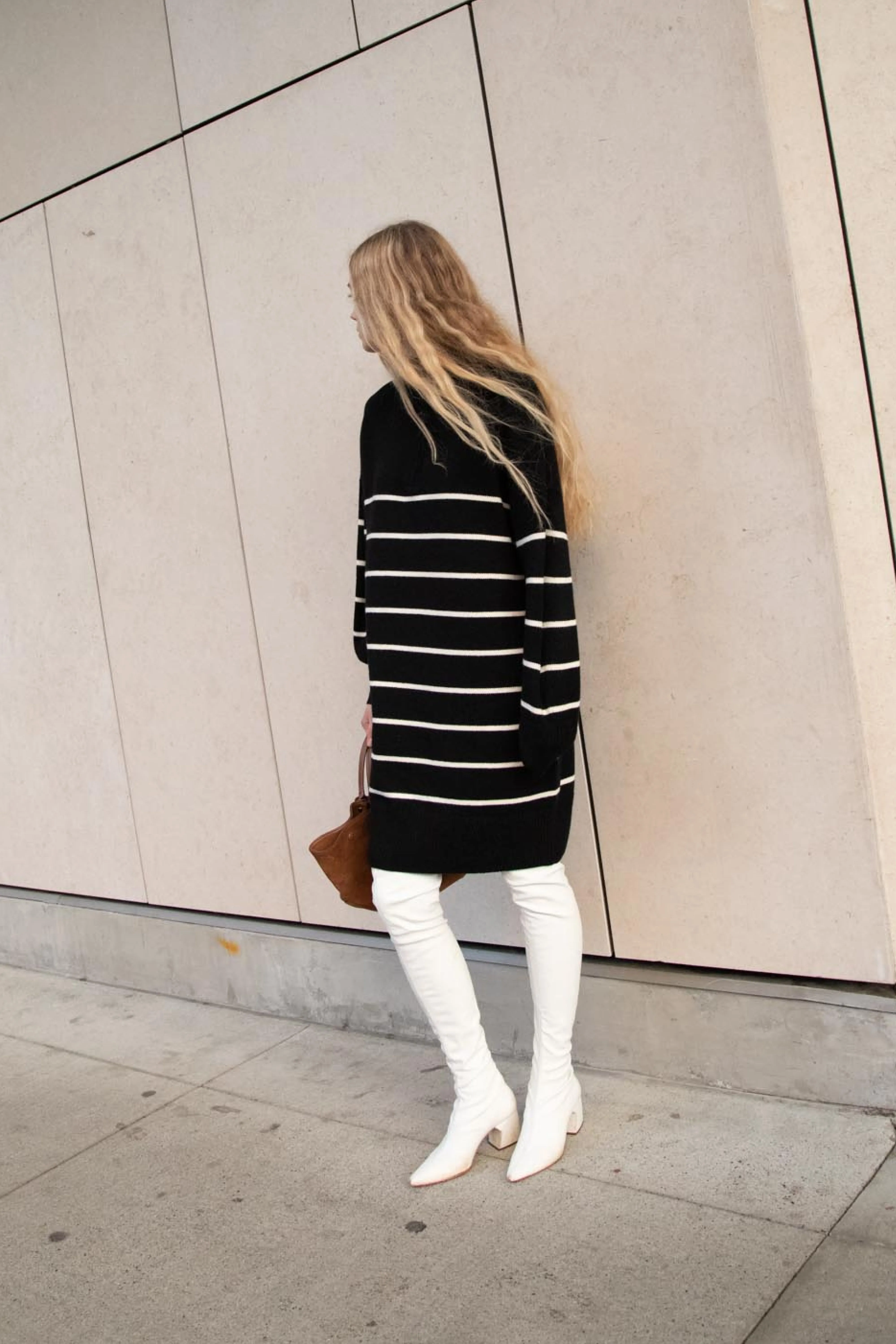 STRIPED HALF-ZIP KNIT DRESS