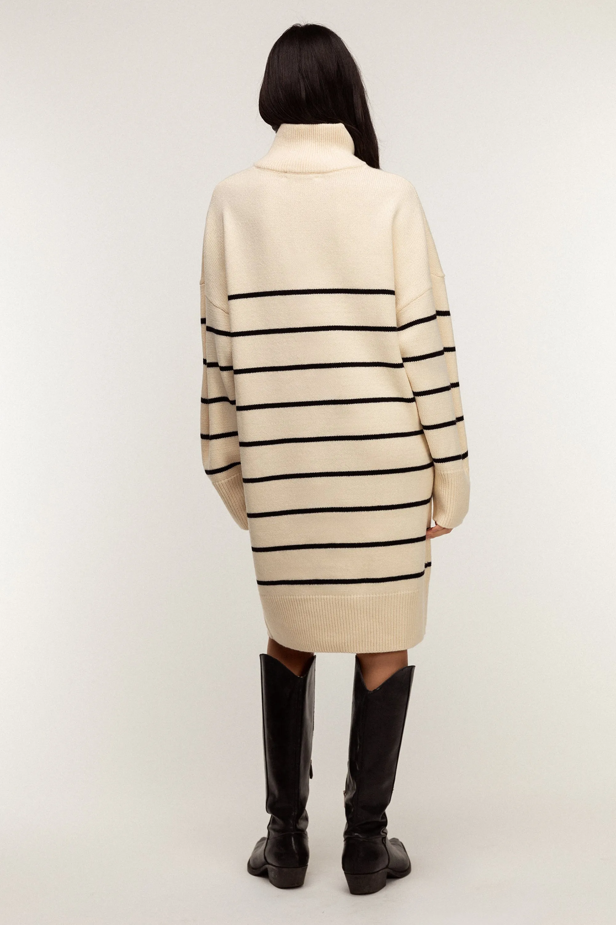 STRIPED HALF-ZIP KNIT DRESS